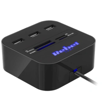 HUB USB 2.0 3 hub with memory card reader Rebel KO