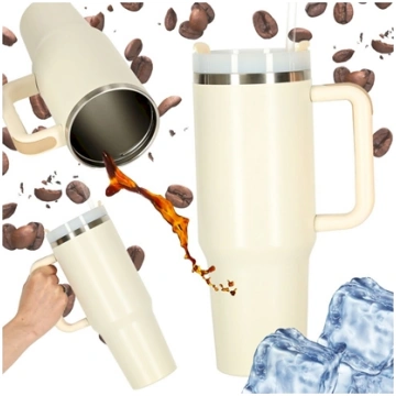 RoGer Thermal Mug with Handle and Straw 1.2L Beige