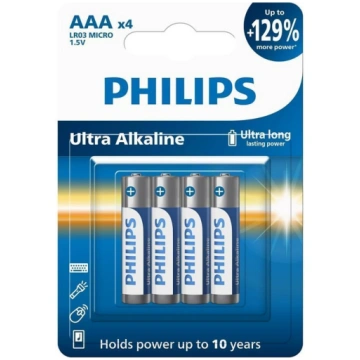 Philips Ultra Alkaline AAA Akumulators 4 gab