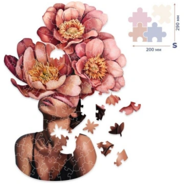Koka puzle: Meitene un peonijas (S izmērs) Brush m