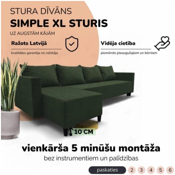 Klasisks liels stūra dīvāns Simple XL Sturis Tirkī