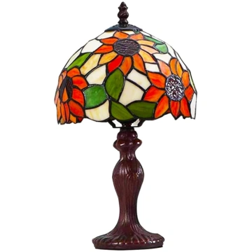 RIAMTGCX Tiffany galda lampa, saulespuķu vitrāžas 