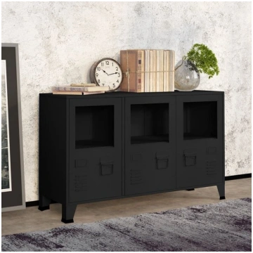 vidaXL kumode, melna, 105x35x62 cm, metāls un stik
