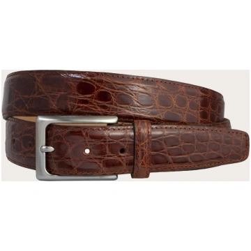 Belt in crocodile flank, wood brown Brucle
