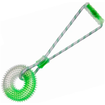 JK TPR Rope Green virve ar riņķi un rokturi suņiem