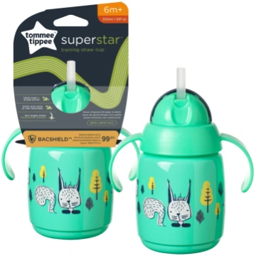 TOMMEE TIPPEE mācību krūze ar salmiņu, 7m+, 300ml,