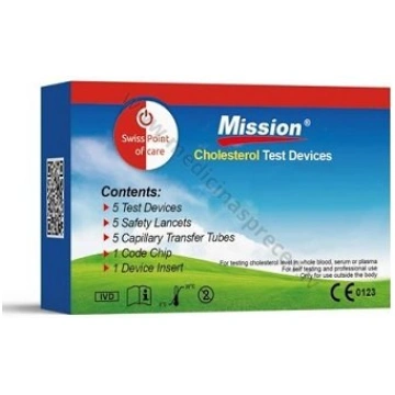 MISSION Cholesterol 3 in 1 teststrēmeles. Iepakoju