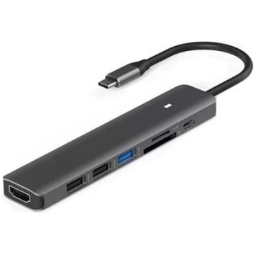 Adapter USB Type-C - HDMI, 3x USB Type-A, SD, TF, 