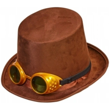 Steampunk cilindrs ar brillēm, filcs 15 cm