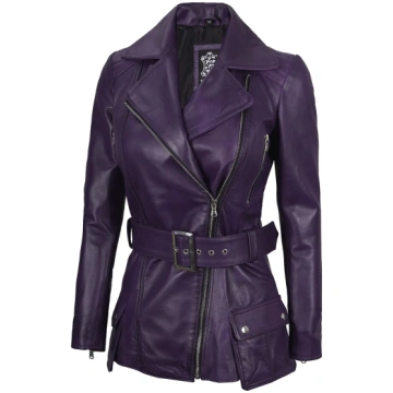 Women's Purple Asymmetrical Leather Biker Sty