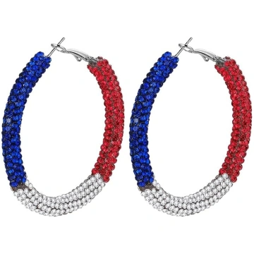 Flongo American Flag Hoop Earrings Glitter Rhinest