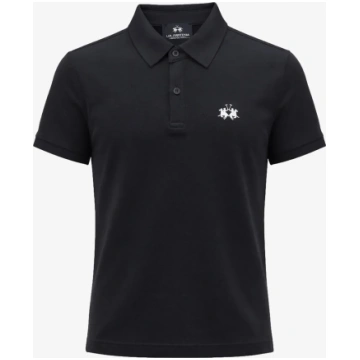 La Martina Polo Blu Scuro Con Logo Piccolo Bianco 