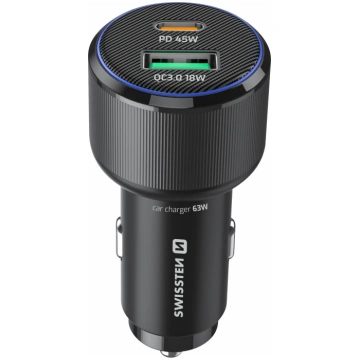 Swissten auto lādētājs USB-C PD / USB 63W