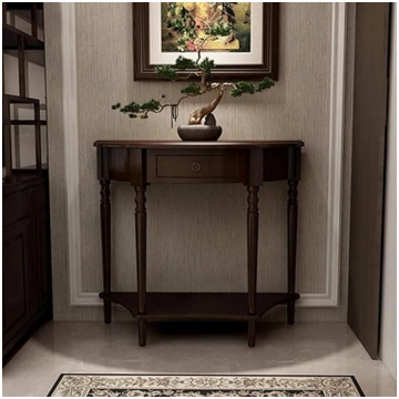Solid Wood Half Moon Side Table with Storage Drawe
