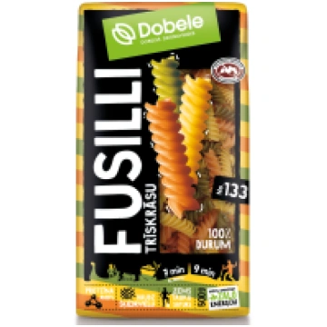 DOBELE Fusilli Nr.133 trīskrāsu makaroni 100% duru