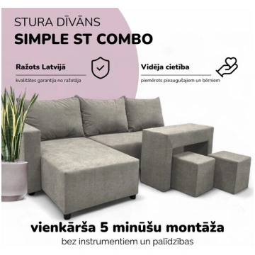 Stūris izvelkamais dīvāns ar galdiņu un pufiem St 