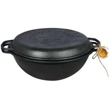 Čuguna kazans WOK 15L ar pannas vāku