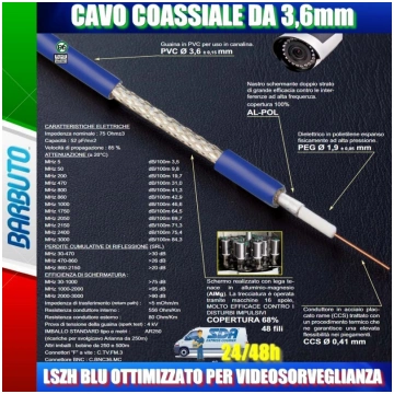 25 METRO DI CAVO MINI RG59 LSZH BLU 3,6mm VIDEOSOR
