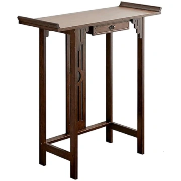 Bamboo Console Table with Drawer, Slim Wooden Cons