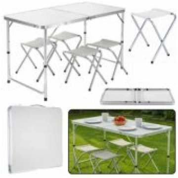 LEAN Folding Camping Table Set 4 Chairs Gray LEA26