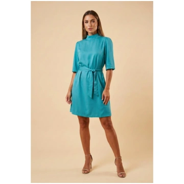 Elegants satīna izskata mini kleita, petrolejas kr