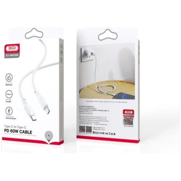 XO kabelis NB208B PD USB-C - USB-C 1,0m 60W balts