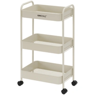Three-level mobile shelf, beige, steel trolley wit