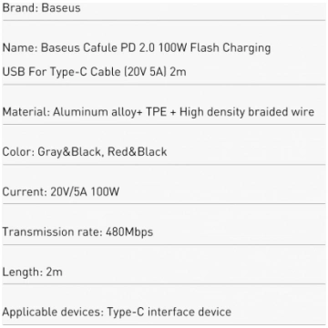 BASEUS Cafule CATKLF-ALG1 USB-C -> USB-C Datu un U