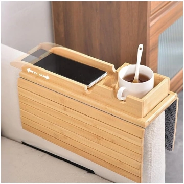 2-in-1 Bamboo Sofa Tray Table, Foldable Wooden Cou