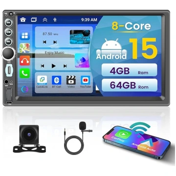 Auto radio 2 DIN 8 kodolu 4 + 64 GB Android 15 ar 