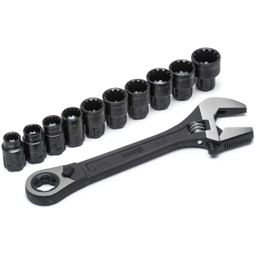 Adjustable wrench pass-thru socket set 11pcs (10-1