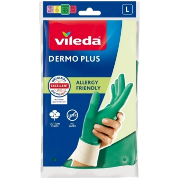 Vileda Dermo Plus ‘L’ Gloves Green Cotton, Nitrile