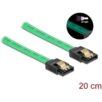 Delock SATA 6 Gb/s Cable UV glow effect green 20 c
