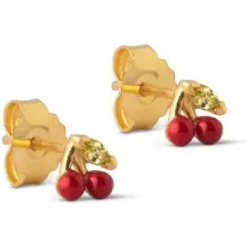 Enamel Copenhagen Cherry Studs - Red Gold