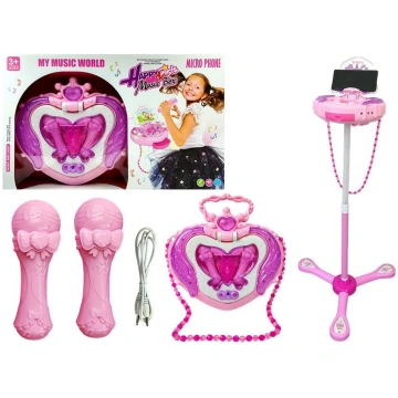 Music Box on Stand Microphone Speaker Pink Lean To