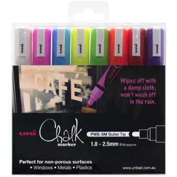 Uni Chalk Marker Bullet Assorted Pack 8