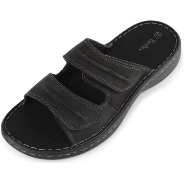 TIESTRA Vīriešu ādas čības ar Velcro aizdari, mīks