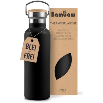 Bambaw izolēta ūdens pudele, 32 oz, melna ūdens pu