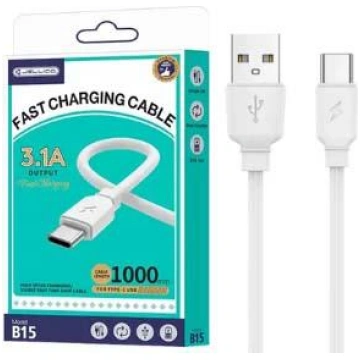 Kabelis USB-USB-C 1m. 3.1A balts Jellico