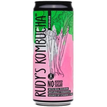 Rudys Kombucha No-sugar Rabarbers