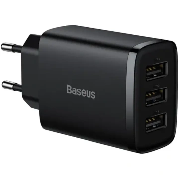 Baseus Kompakts sienas lādētājs ar 3x USB, 17W, me