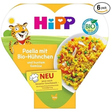HiPP bioloģiskā paella ar bioloģisko vistu un krās