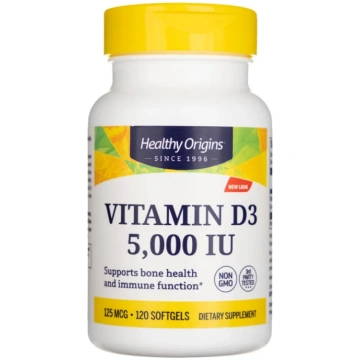 Healthy Origins D3 vitamīns 5000 SV - 120 mīkstās 