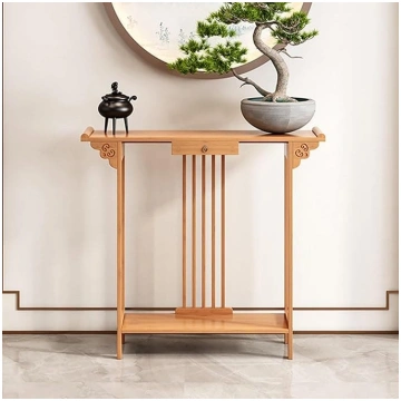 Bamboo Console Sofa Table, Narrow Long Vintage Con