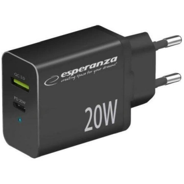 Esperanza EZC105K Lādētājs Type C 20W + USB QC3.0
