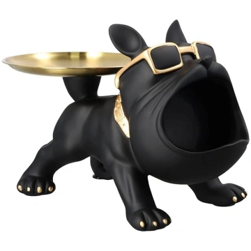 Franču buldogs, buldogu statujas, buldogu paplātes