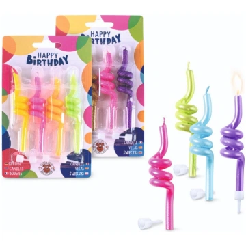 Birthday Fun - Swirly candle set, 8 pieces, 3 asso