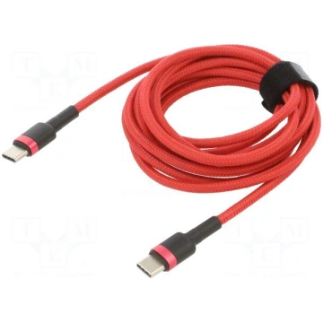 Cable | USB C plug,both sides | 2m | red | textile