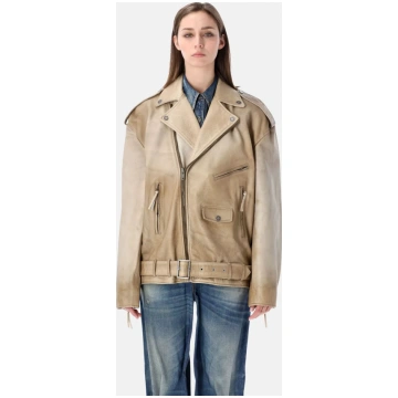 Golden Goose Biker Jacket Brushed Leather Beige Sp