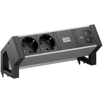 Barošanas josla Bachmann DESK2 ALU BLACK ar 2x CEE